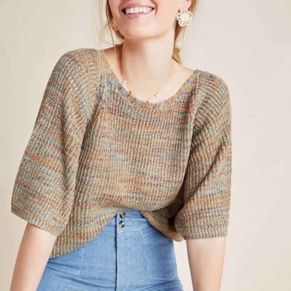 Anthropologie Space Dyed Knit Pullover Sweater Blue Green Size XS